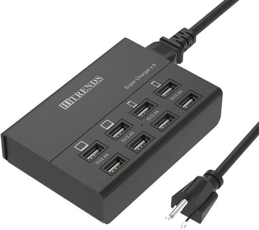 USB Charger, HITRENDS 8 Ports Charging Station 60W/12A Multi Port USB Charger Hub for Multiple Devices (5Ft Cord, Black)