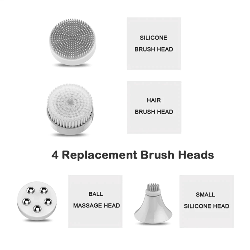 4In1 Wash Facial Cleansing Brush Sonic Vibration Face Cleaner Deep Cleaning Massage with Replace 4 Heads Face Cleaning Apparatus