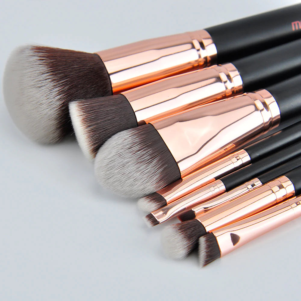 MSQ Rose Gold Tip/Black Wood Handle 15 Pc Makeup Brush Set