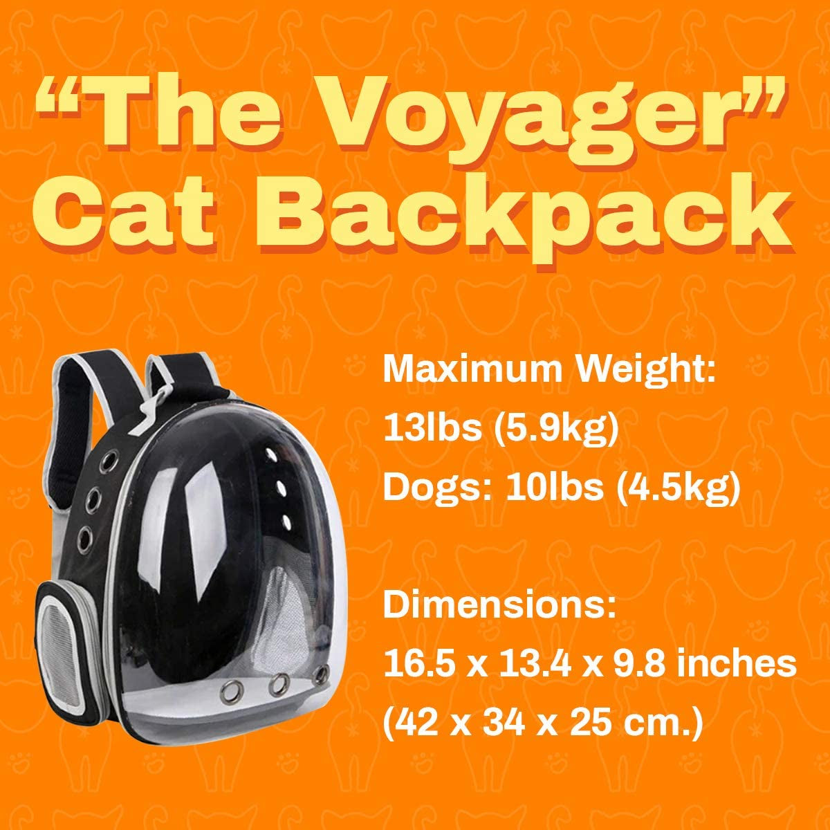 : the Voyager Cat Backpack - Premium Pet Carrier Bag for Travel and Hiking - Clear Hardshell Bubble Capsule Front with Two Entryways, Removable Mat, and Adjustable Straps