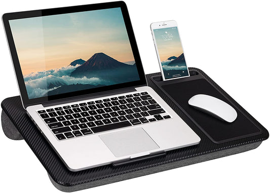 LAPGEAR Home Office Lap Desk with Device Ledge, Mouse Pad, and Phone Holder - Black Carbon - Fits up to 15.6 Inch Laptops - Style No. 91588