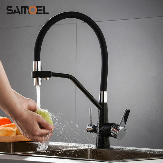 High-End Brass Black Kitchen Sink Faucet Mixer Pull down Two Handle 3-Way Kitchen Healthy Drinking Water Tap B3345