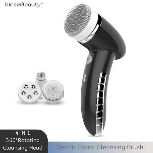 4In1 Wash Facial Cleansing Brush Sonic Vibration Face Cleaner Deep Cleaning Massage with Replace 4 Heads Face Cleaning Apparatus