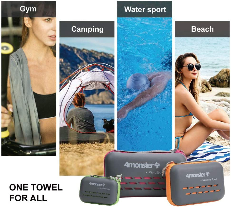 4Monster Camping Towels Super Absorbent, Fast Drying Microfiber Travel Towel, Quick Dry Ultra Soft Compact Gym Towel for Swimming Beach Hiking Yoga Travel Sports Backpack